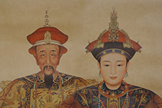 Chinese ancestor dignitaries family on paper Emperor of Qing dynasty