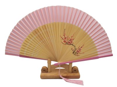 Asian Hand fan - Hand Painted - Cherry blossoms - Pink