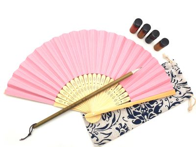 Chinese Hand Fan to paint - Adult - Chinese calligraphy - DIY - Light pink