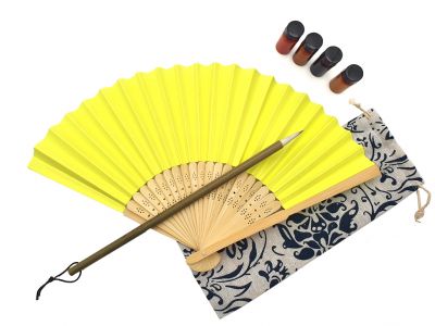Chinese Hand Fan to paint - Adult - Chinese calligraphy - DIY - Yellow