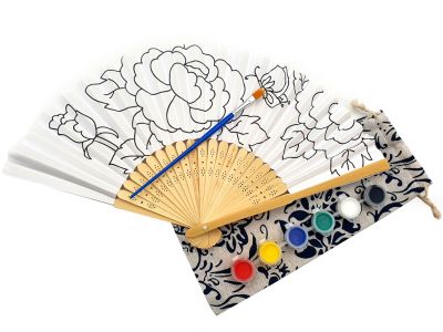 Chinese Hand fan to paint - Child - DIY - Peonies and butterfly