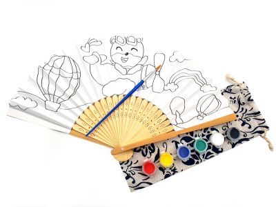 Chinese Hand fan to paint - Child - DIY - The aviator and the airships