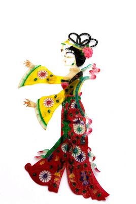 Chinese shadow theater - PiYing puppets - Woman - Red and yellow