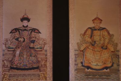 Jiaqing Pareja de ancestros sobre papel dinastía Qing