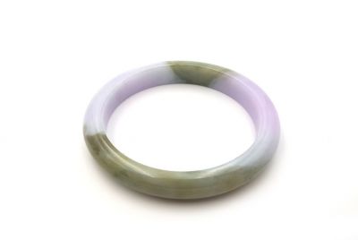 Jade Bracelet Bangle Class A - 5,50cm - White and green with brown highlights