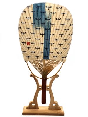 Japanese Hand Fan - Uchiwa - Wood and Paper - dragonfly patterns japan