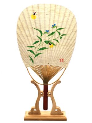 Japanese Hand Fan - Uchiwa - Wood and Paper - Insects and bamboo