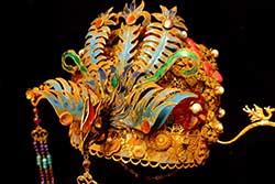 Old Chinese Golden Theater Headdress - Semi Precious Stone