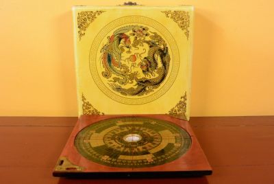 Large Feng Shui Compass Yellow Dragon and Phoenix