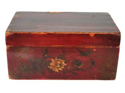 Old Chinese wooden chest - butterfly and flowers