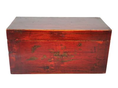 Old Chinese wooden chest - Dark red - Butterflies and Flowers