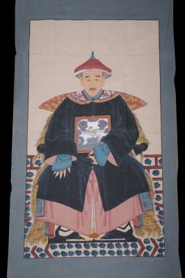 Très Grand Portrait d'ancêtres chinois - Majestueux - Empereur - Noir