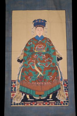 Très Grand Portrait d'ancêtres chinois - Majestueux - Impératrice - Vert émeraude