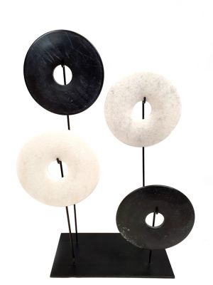 4 Chinese Bi Disks Set in Jade - Black and white discs