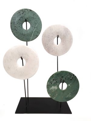 4 Chinese Bi Disks Set in Jade - Green and white