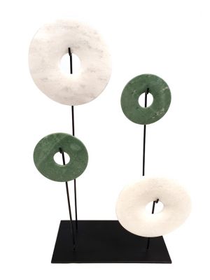 4 Chinese Bi Disks Set in Jade - White and green