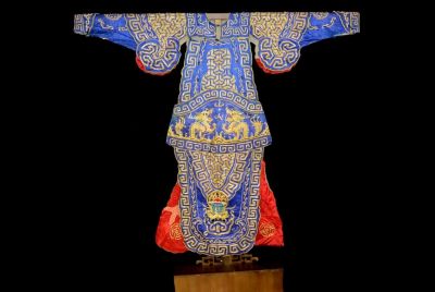 Ancient Chinese Theater Costume Blue and Golden Dragon