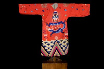 Ancient Chinese Theater Costume - Red with a blue dragon