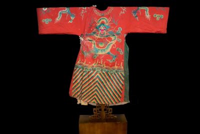 Ancient Chinese Theater Costume Red with a green dragon