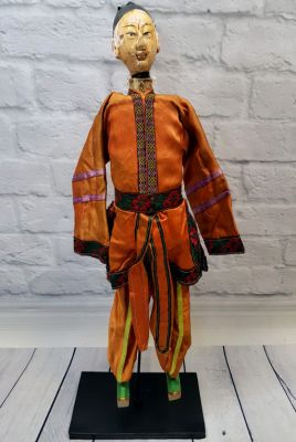 Ancient Chinese Theater Puppet -Fujian Province - Man / Orange Silk Costume