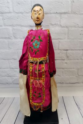 Ancient Chinese Theater Puppet -Fujian Province - Man / Silk Costume Rose and Flower