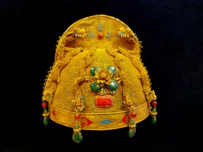 Ancient golden Chinese Theatre Hat - Emperor and Empress - Qing dynasty