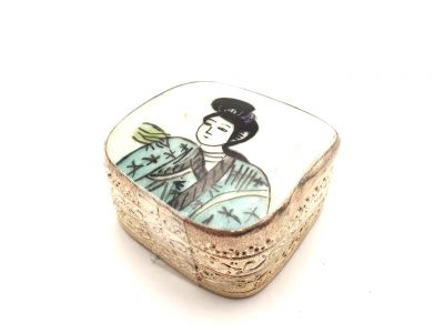 Asian Box Metal and Porcelain Court lady 2