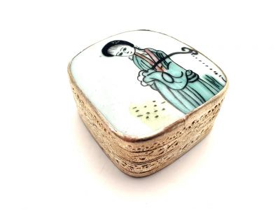 Asian Box Metal and Porcelain Court lady
