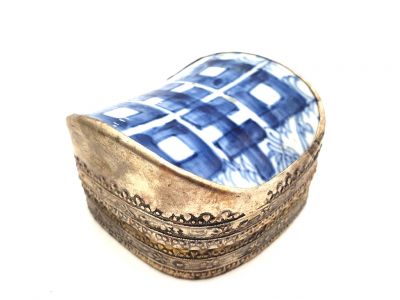 Asian Box Metal and Porcelain White and Blue 1