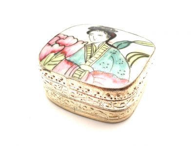 Asian Box Metal and Porcelain Woman
