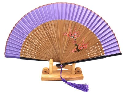 Asian Hand fan - Hand Painted - Cherry blossoms - Purple