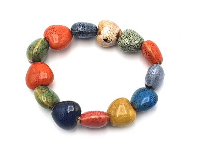 Ceramic / Porcelain Jewelry - Small Bracelet - Multicolored hearts 2