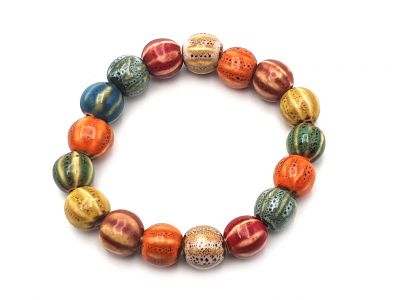Ceramic / Porcelain Jewelry - Small Bracelet - Multicolored twisted round beads