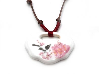 Ceramic jewelry Chinese flower collection - Necklace - China - Bird on a cherry tree