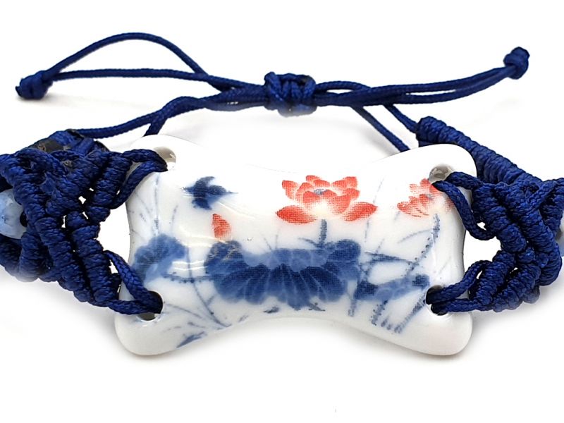 Ceramic jewelry White and Blue Collection - Bracelet - China - Red lotus flowers 2