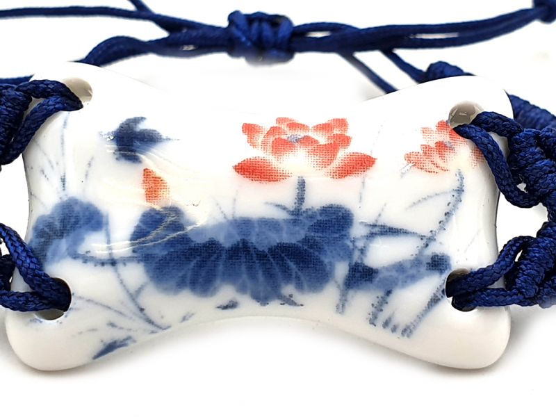 Ceramic jewelry White and Blue Collection - Bracelet - China - Red lotus flowers 3