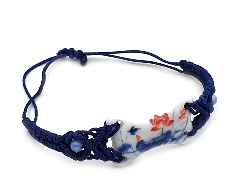 Ceramic jewelry White and Blue Collection - Bracelet - China - Red lotus flowers 4