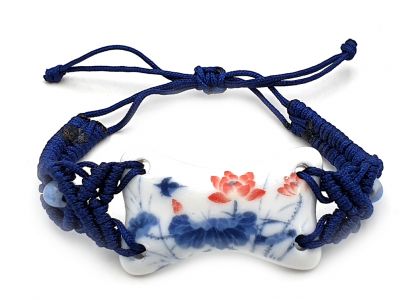 Ceramic jewelry White and Blue Collection - Bracelet - China - Red lotus flowers