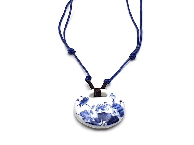 Ceramic jewelry White and Blue Collection - Necklace - China - Bird and Lotus 2