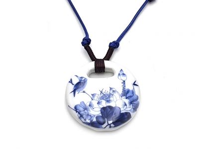 Ceramic jewelry White and Blue Collection - Necklace - China - Bird and Lotus