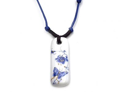 Ceramic jewelry White and Blue Collection - Necklace - China - Flower and butterfly