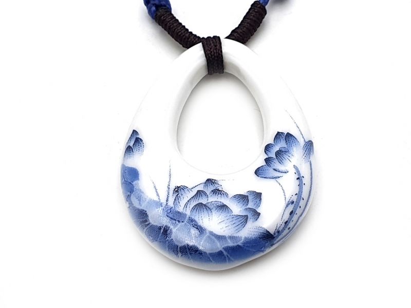 Ceramic jewelry White and Blue Collection - Necklace - China - Lotus flowers 2