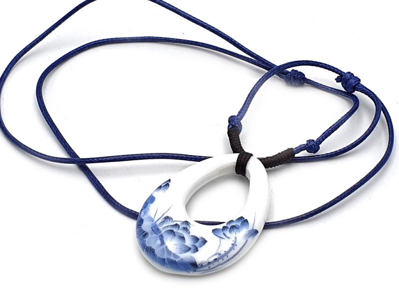 Ceramic jewelry White and Blue Collection - Necklace - China - Lotus flowers 3