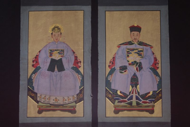 Chinese ancestors couple Painting from China Purple 1