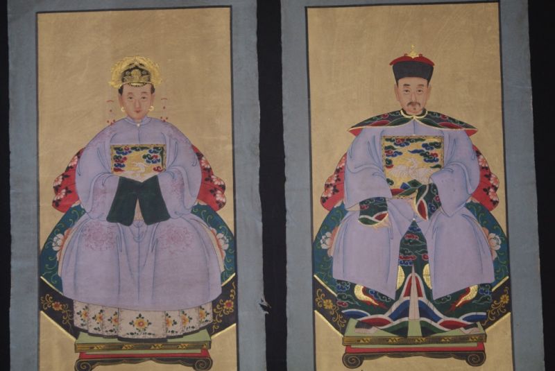 Chinese ancestors couple Painting from China Purple 2
