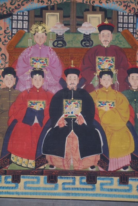 Chinese ancestors painting dignitaries family 7 people 2