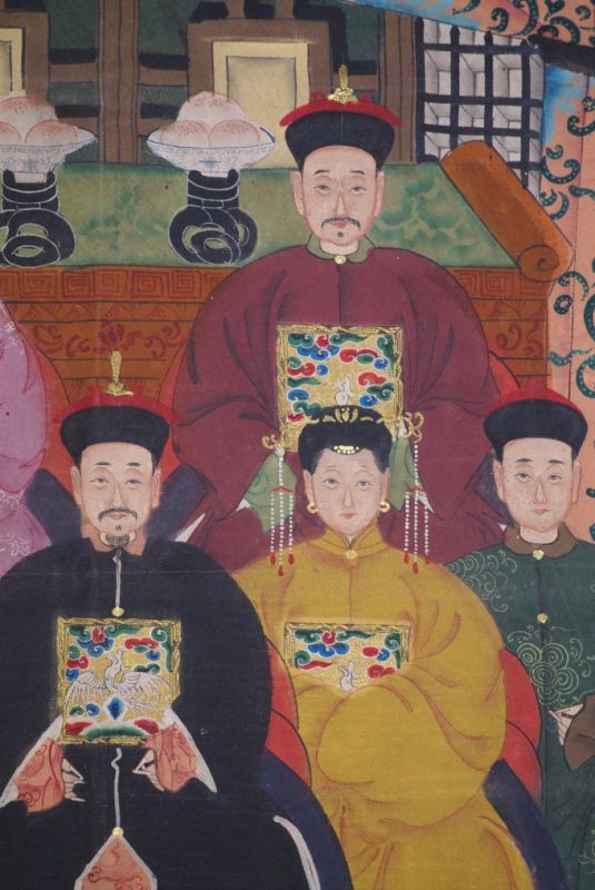 Chinese ancestors painting dignitaries family 7 people 3