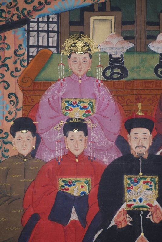 Chinese ancestors painting dignitaries family 7 people 4