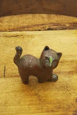 Chinese Cloisonné Animal - Cat - Red / Brown