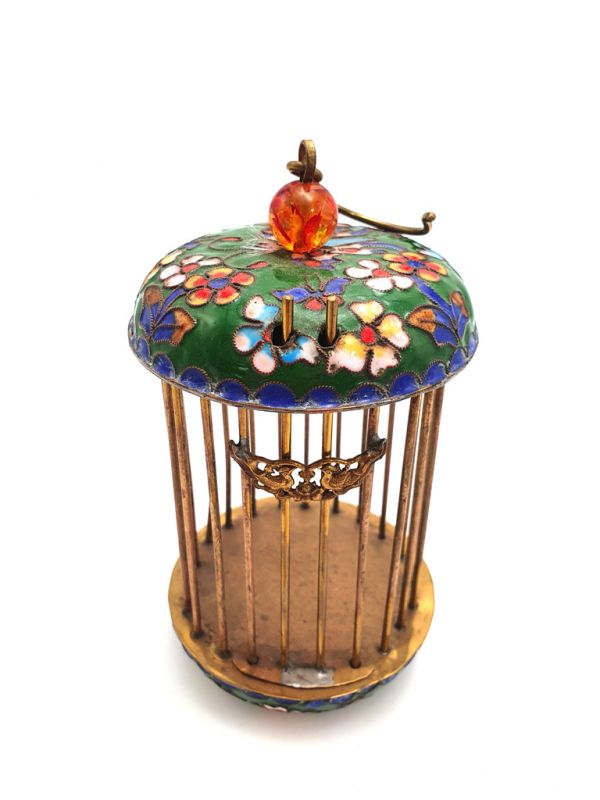 Chinese cricket cage in Cloisonne green
